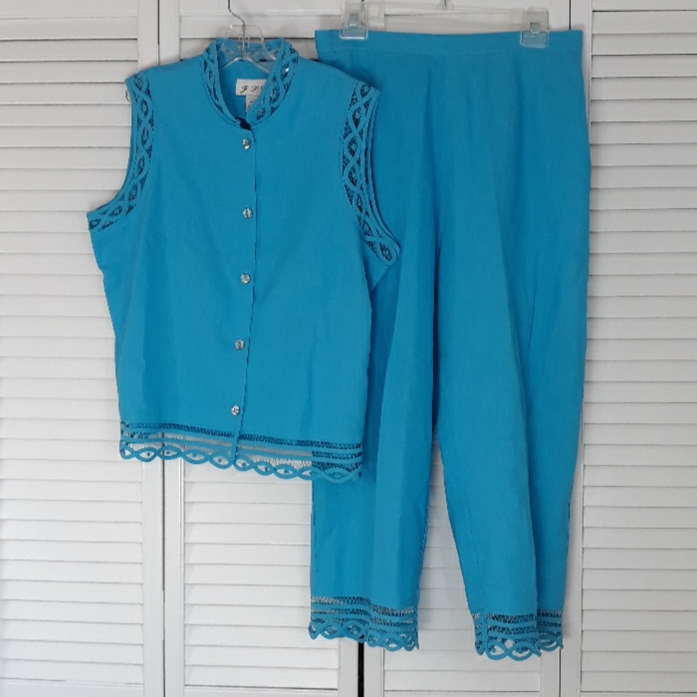 NWOT J.L.C. Linen Blend Crop Pants Set L
